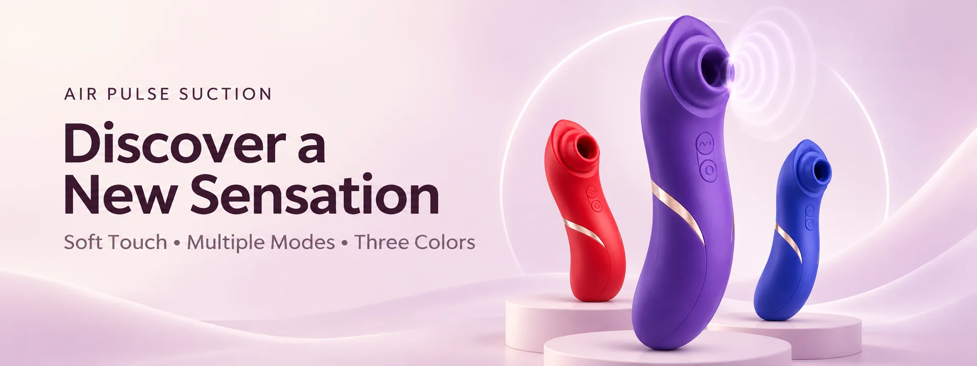 Air pulse suction products in purple, red and blue for wholesale selection